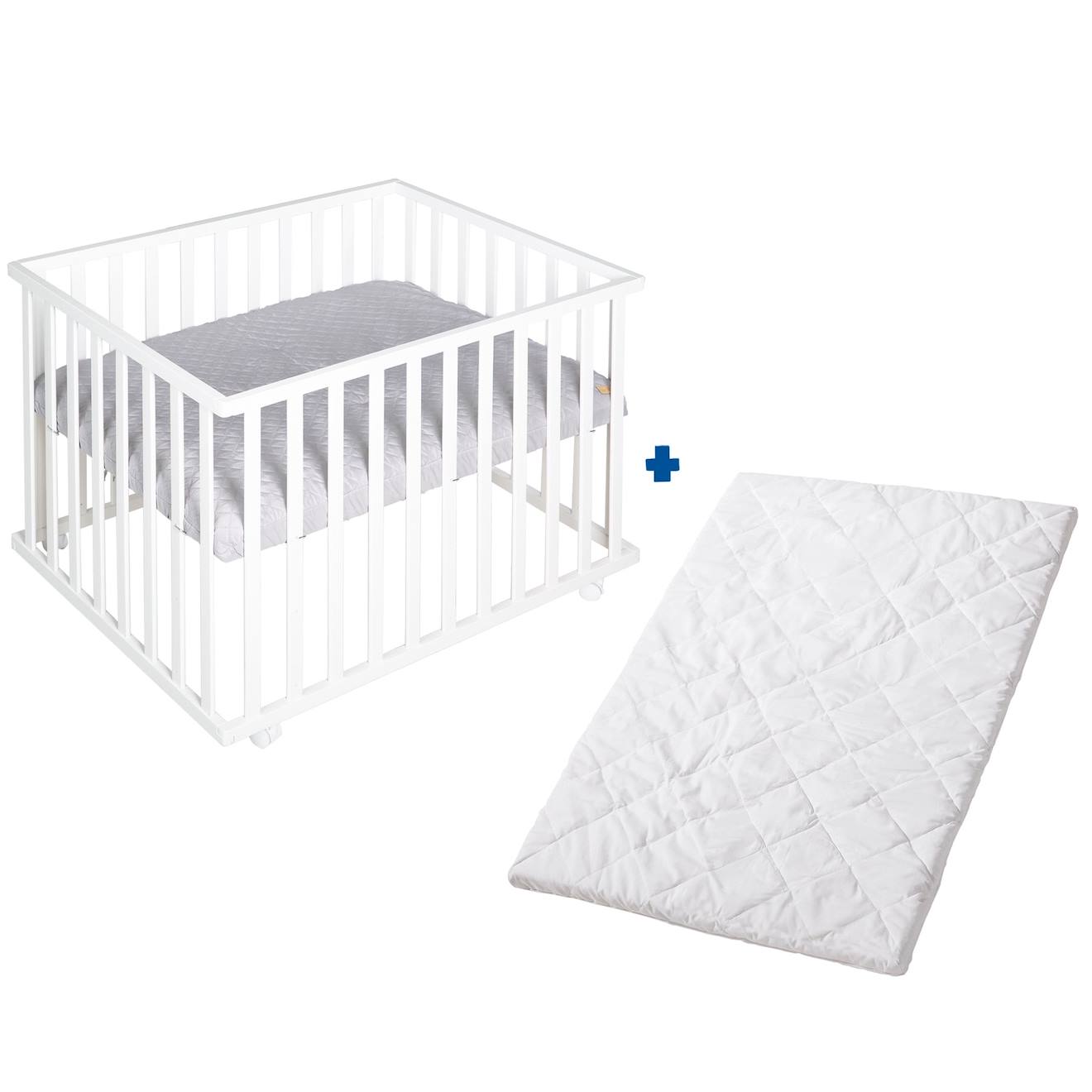 Parc Bébé Rectangulaire + Tapis Déperlant Et Matelas Déhoussable Roba Style Blanc - Gris Argenté