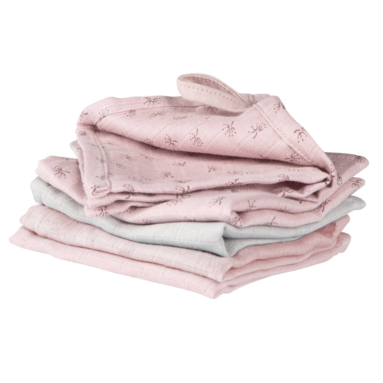 Lot De 5 Gants De Toilette Débarbouillettes En Coton Bio Lil Planet Rose Pastel Et Gris Argenté (Roba) - Image 2