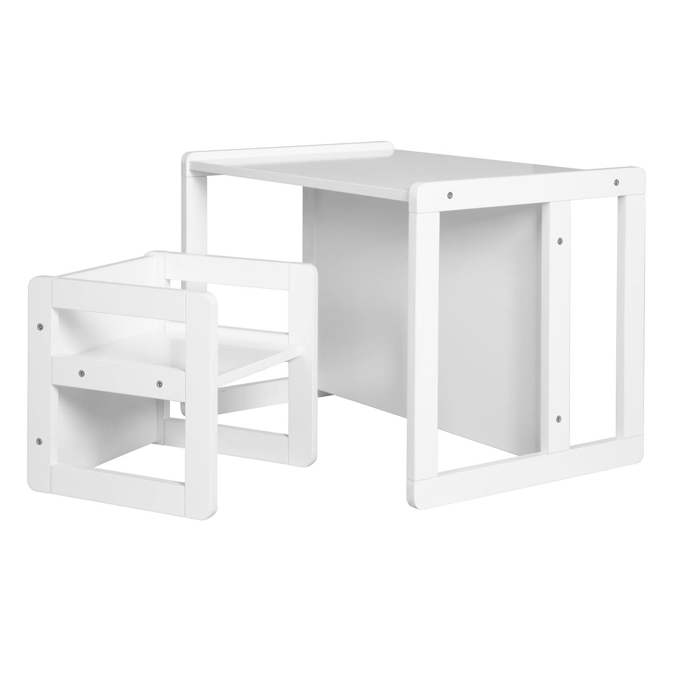 Set Table Convertible En Banc Et 1 Chaise Évolutive Blanc