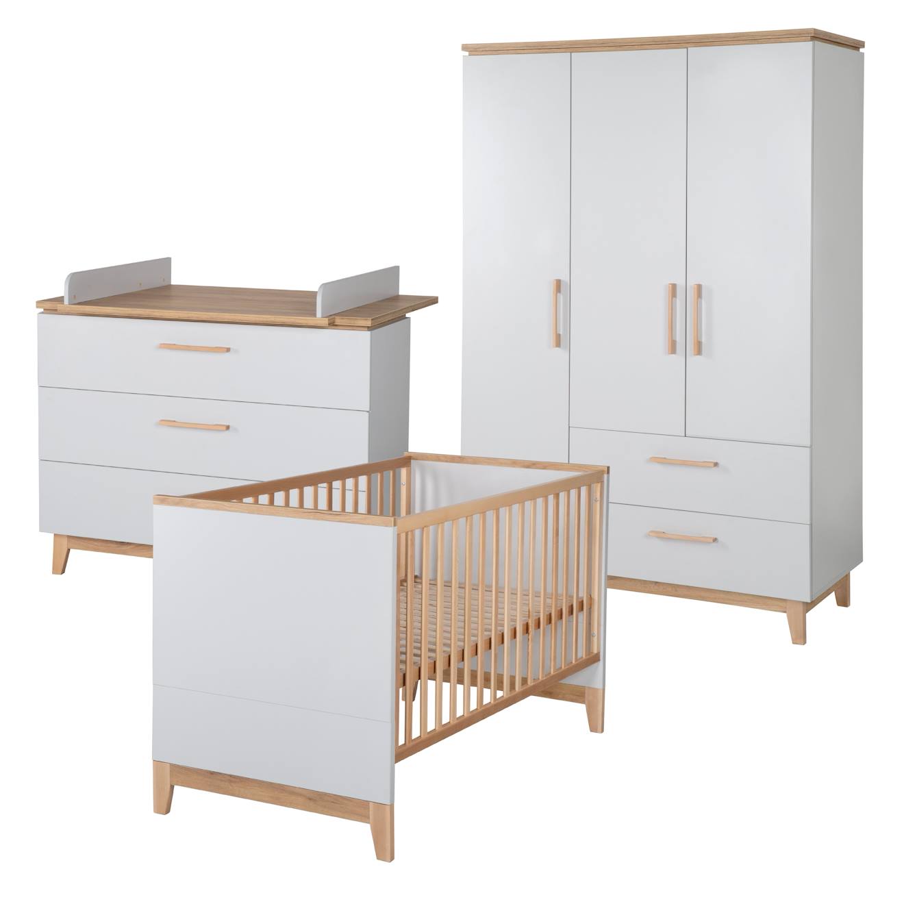 Chambre Bébé Évolutive Complète - Style Scandinave Avec Soft-close Caro Gris Clair / Avec Commode Comp