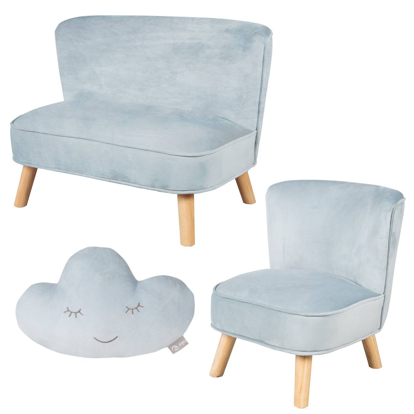 Ensemble Canapé + Fauteuil + Coussin Décoratif Nuage Lil Sofa Bleu Clair