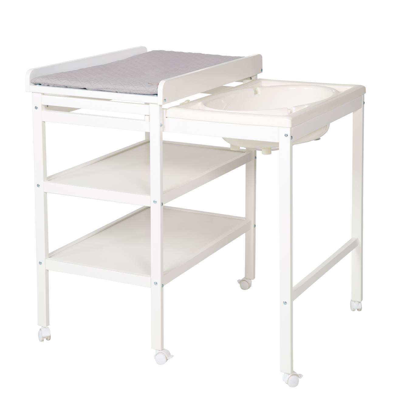 Table À Langer Avec Baignoire Coulissante + Matelas À Langer Déperlant Roba Style Blanc / Gris Argenté