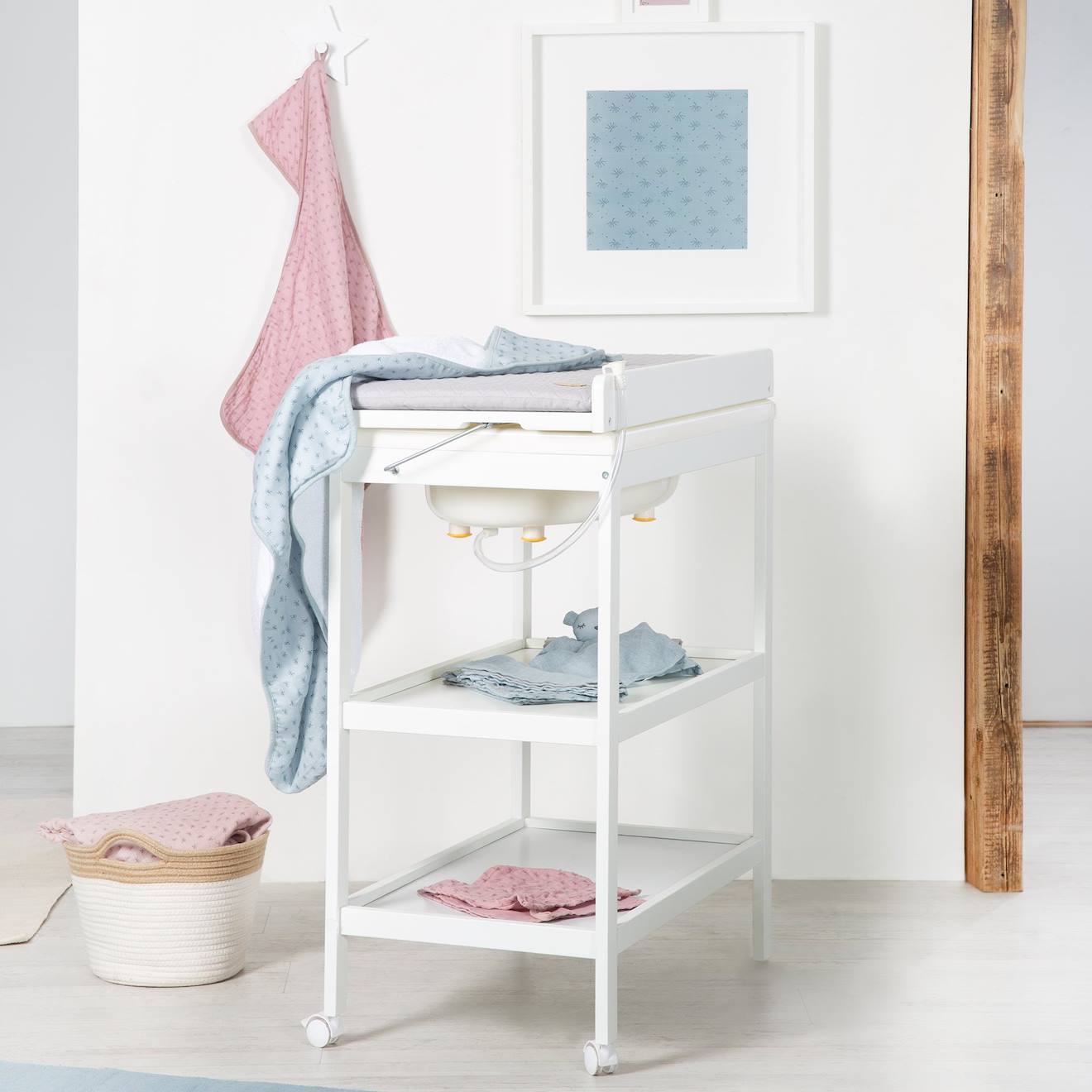 Table À Langer Avec Baignoire 2en1 + Matelas À Langer Déperlant Blanc / Gris Argenté - image 3
