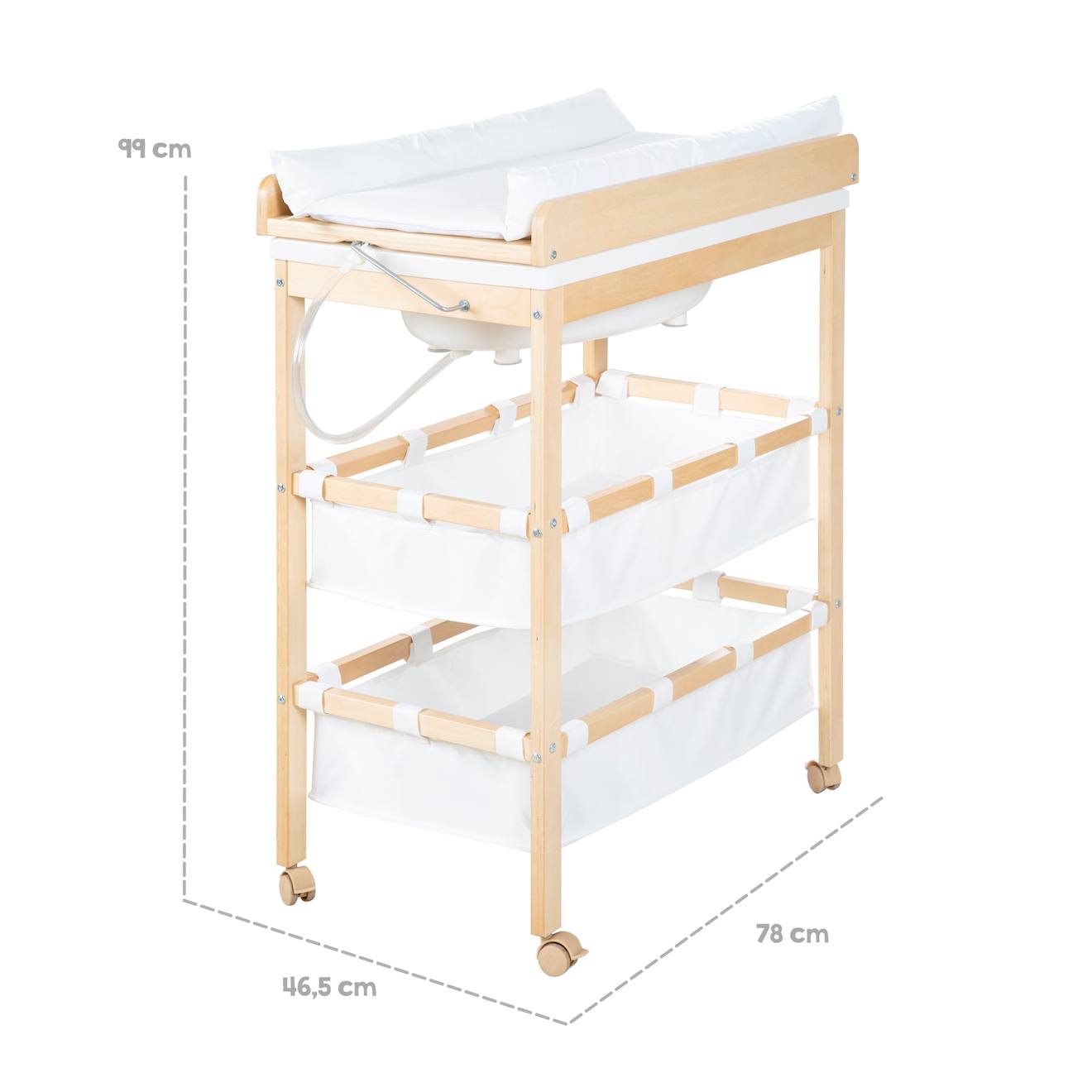 Table À Langer Avec Baignoire 2en1 + Matelas À Langer Imperméable Bois Naturel / Blanc (Roba) - Image 2