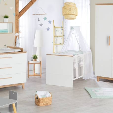 Lit bébé évolutif convertible en lit junior finn Blanc / chêne doré 4 - vertbaudet enfant 