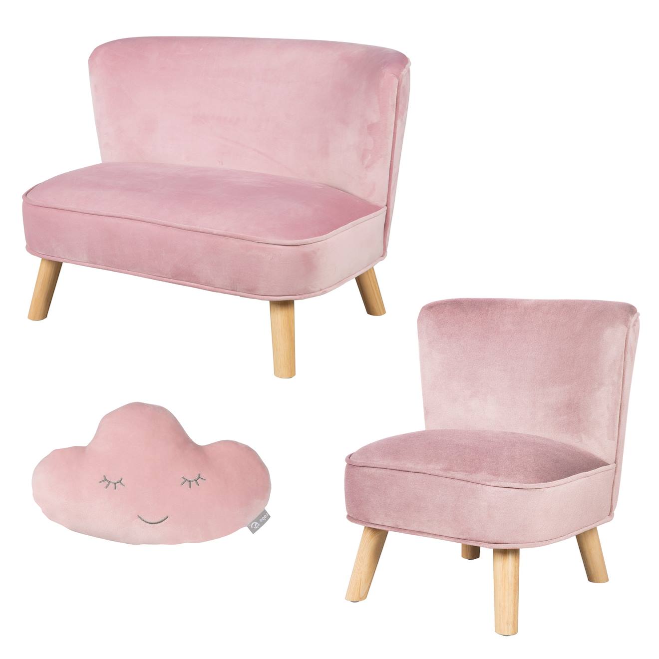 Roba - Ensemble Canapé + Fauteuil + Coussin Décoratif Nuage Lil Sofa Rose Pastel