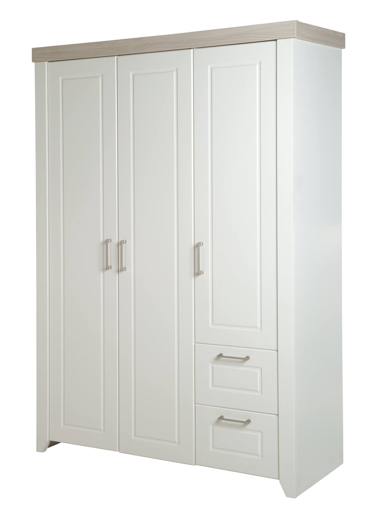 Armoire Bébé 3 Portes Et 2 Tiroirs Felicia Blanc Cassé / Décor Bois Luna
