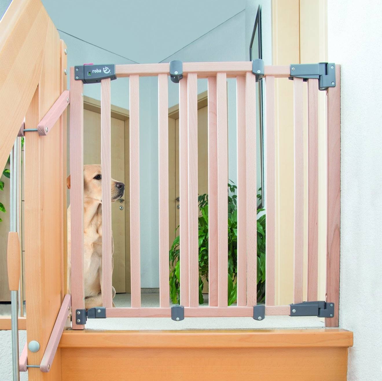 Barrière De Sécurité Pour Escaliers En Bois Massif Avec Portillon Naturel (Roba) - Image 2