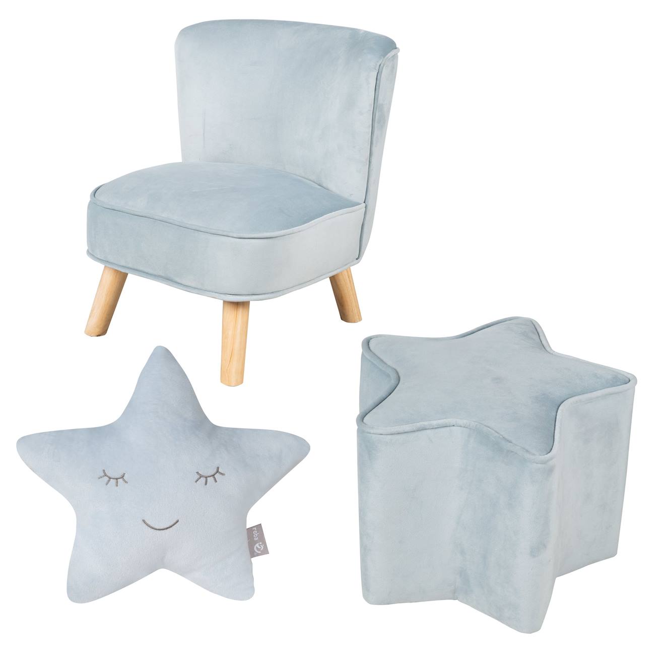 Ensemble Fauteuil + Pouf + Coussin Décoratif Étoile Lil Sofa Bleu Clair