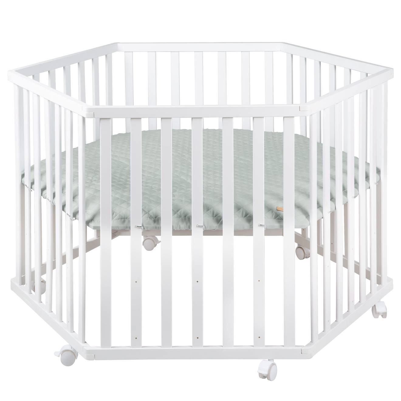 Parc Bébé Hexagonal Sur Roulettes + Tapis Déperlant Roba Style Blanc - Vert Givré