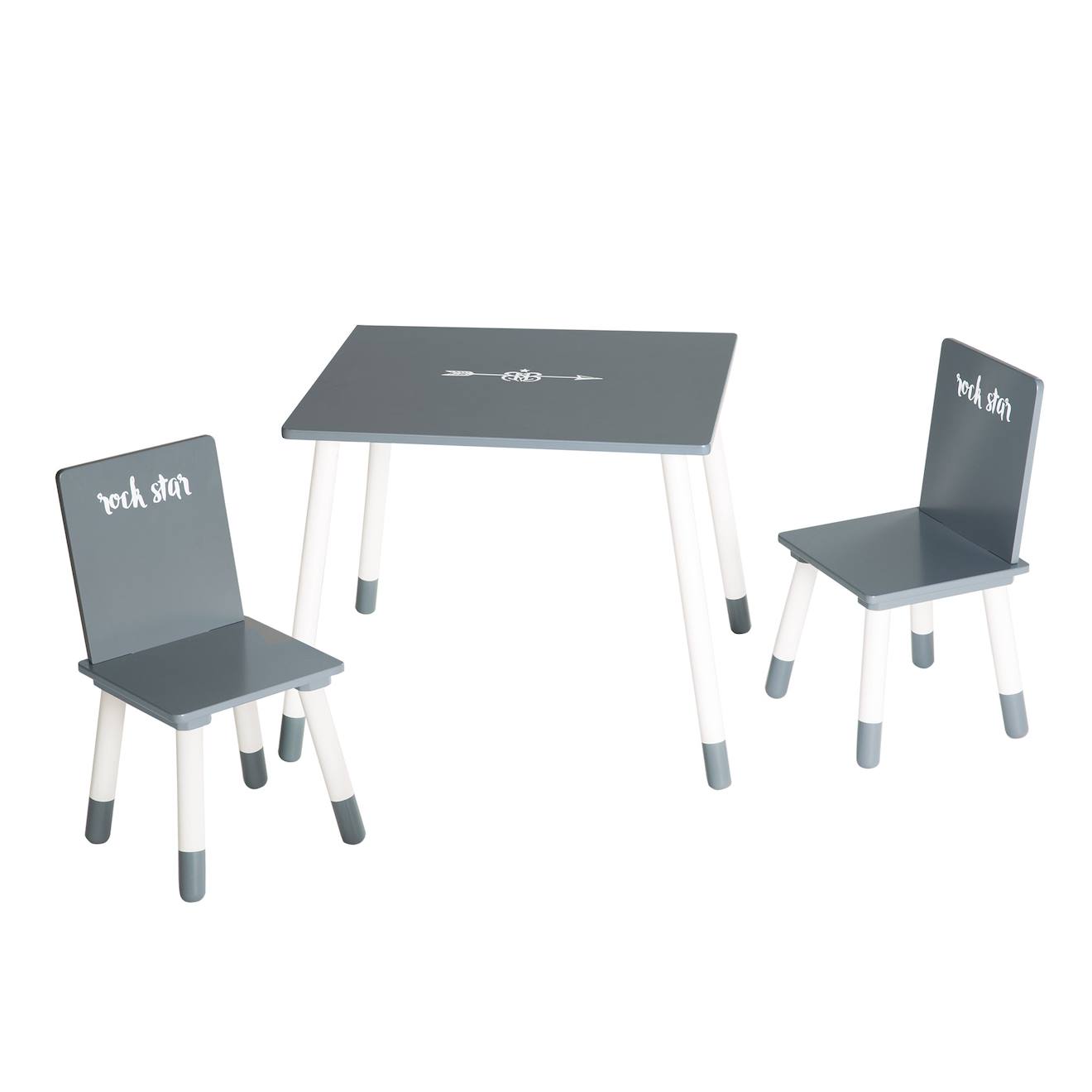 Set Table Et 2 Chaises Enfant En Bois Rock Star Baby 3 Gris Anthracite / Rock Star