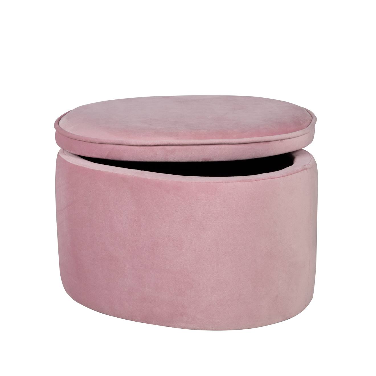 Pouf Coffre Ovale En Bois Et Velours - Tabouret Avec Rangement Lil Sofa Rose Pastel