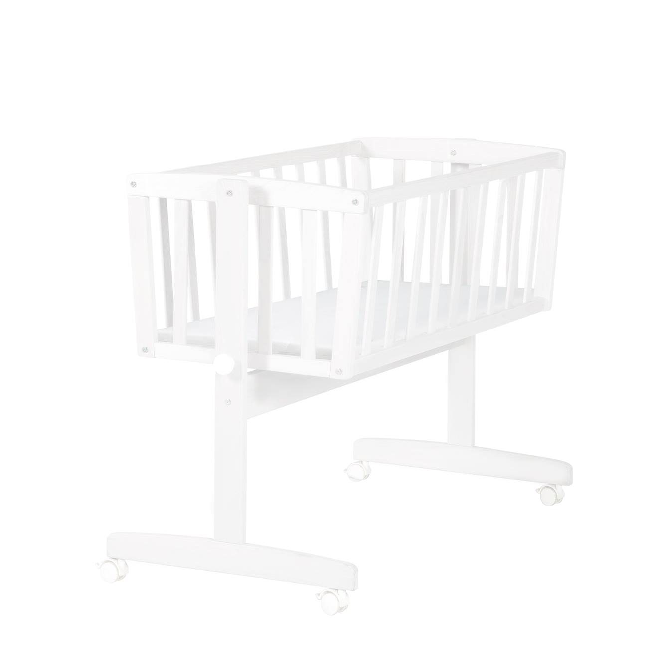 Berceau En Bois Sur Roulettes Avec Matelas Blanc