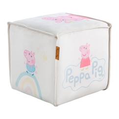 -Tabouret pouf en velours imprimé et bois peppa pig