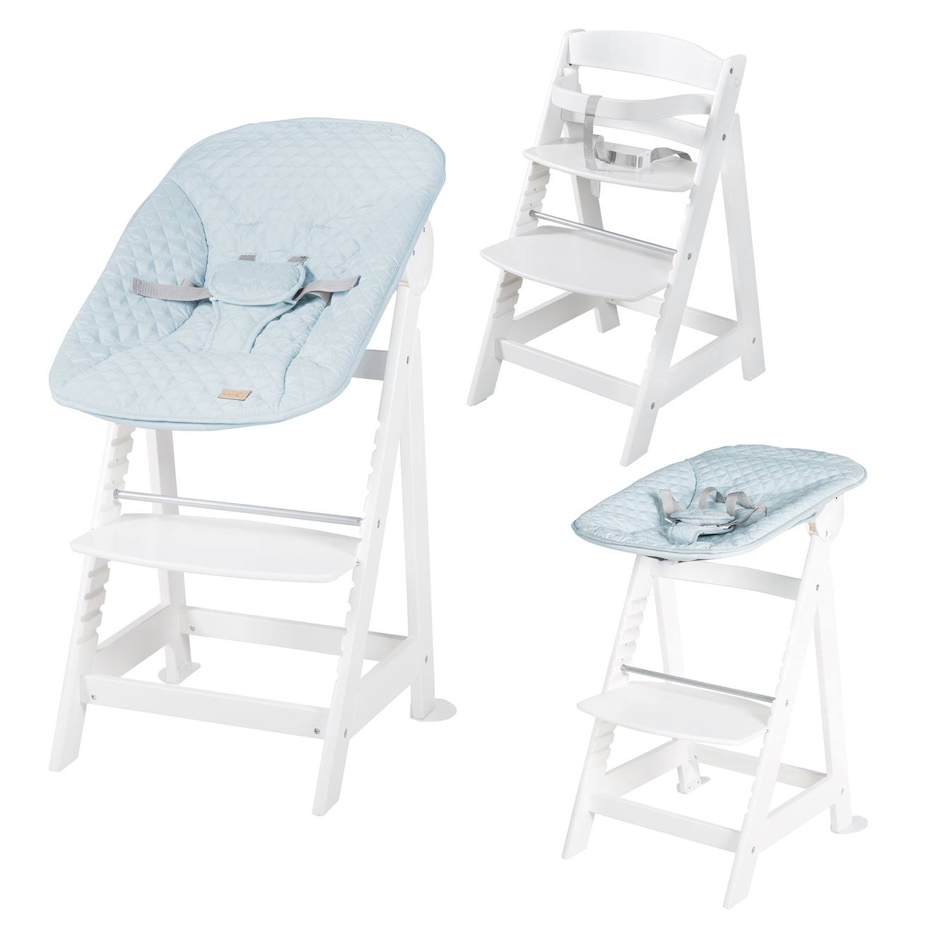 Chaise Haute Évolutive Born Up Avec Transat Déperlant Et Inclinable Roba Style Blanc - Bleu Clair