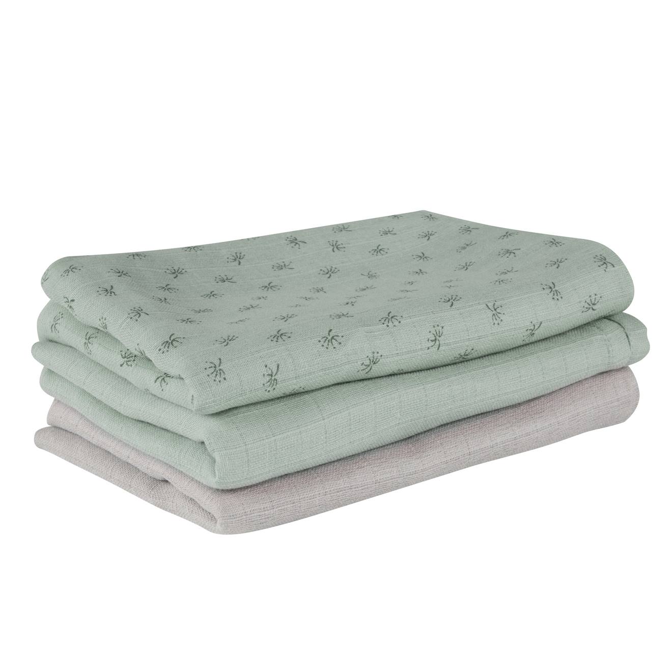 Lot De 3 Langes En Coton Bio Lil Planet Vert Givré Et Gris Argenté