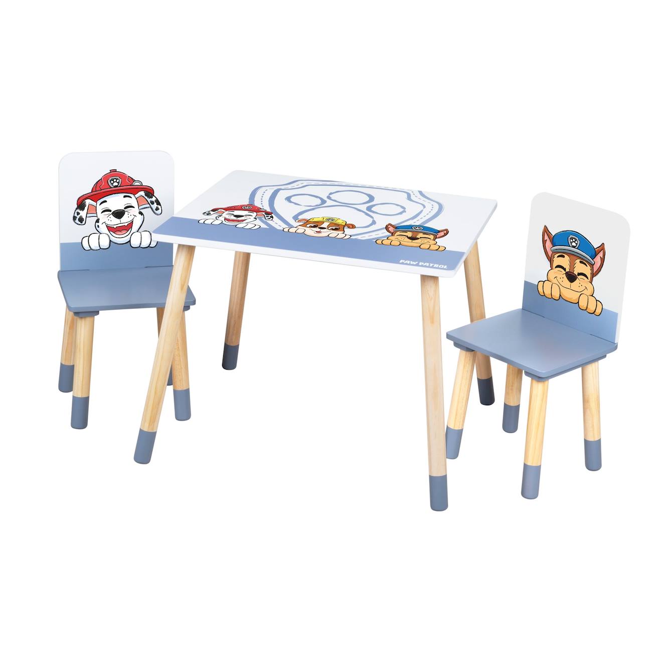 Roba - Set Table Et 2 Chaises Enfant Avec Pieds En Bois Massif Pat'patrouille Bleu Gris - Pat' Patrouille