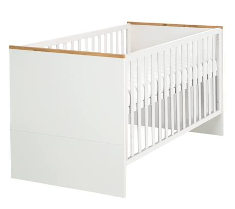 Lit bébé évolutif convertible en lit junior finn Blanc / chêne doré 1 - vertbaudet enfant 