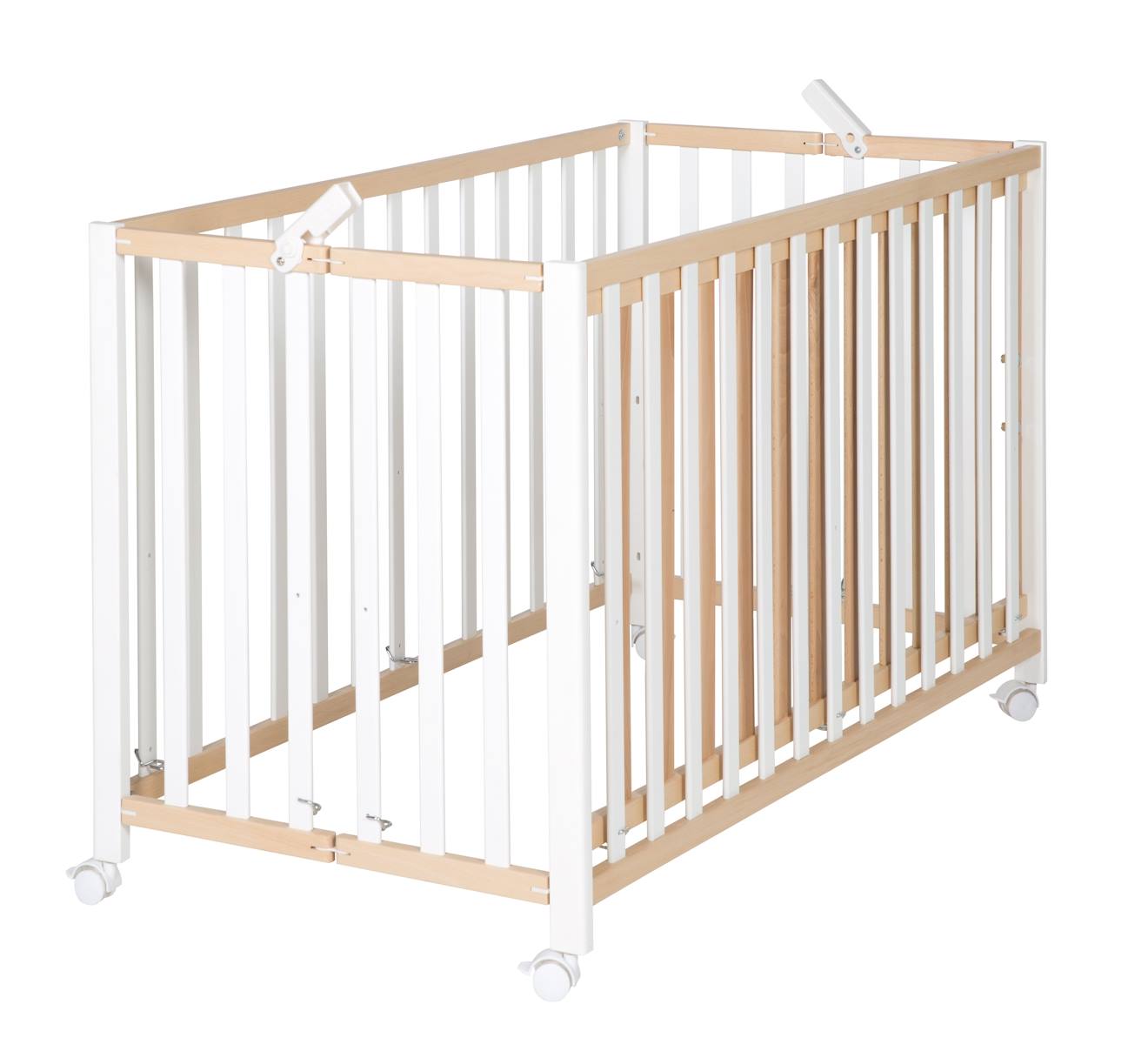 Lit Bébé Pliant Sur Roulettes À Frein Fold Up Blanc Et Naturel