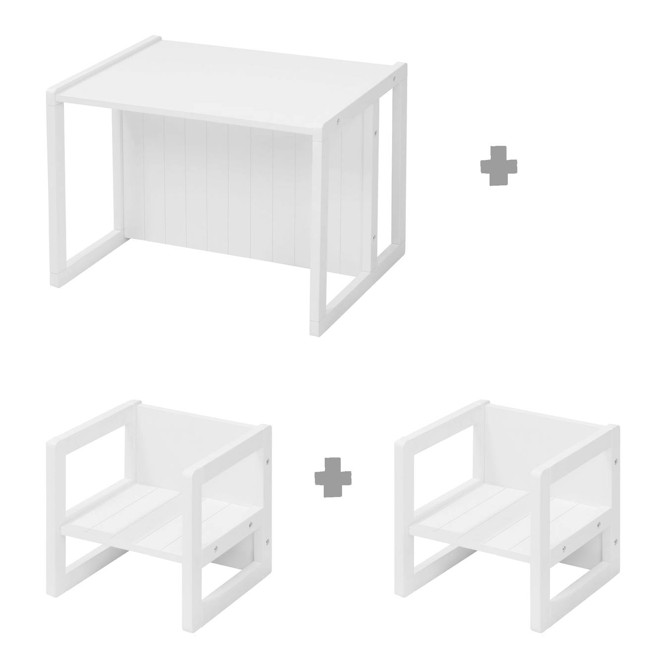 Set Table Convertible En Banc Et 2 Chaises Évolutives Blanc