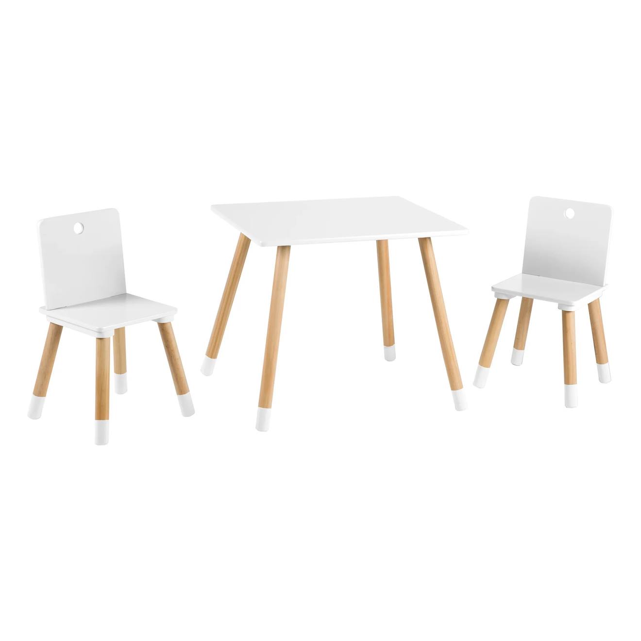 Set Table Et 2 Chaises Enfant Avec Pieds En Bois Massif Blanc Et Naturel