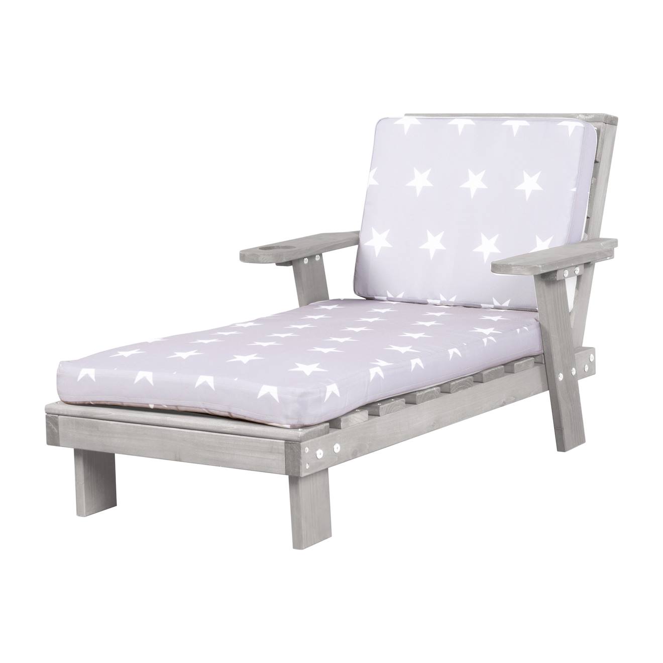 Chaise Longue En Bois Massif Fsc® Avec 2 Coussins Gris