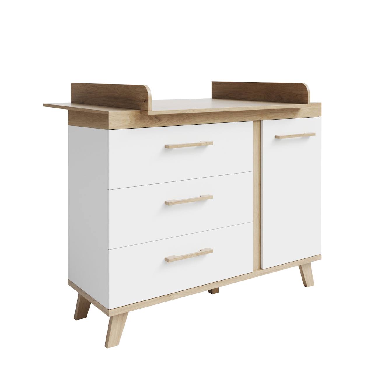 Commode À Langer 3 Tiroirs Et 1 Porte Smile Blanc / Chêne Artisan