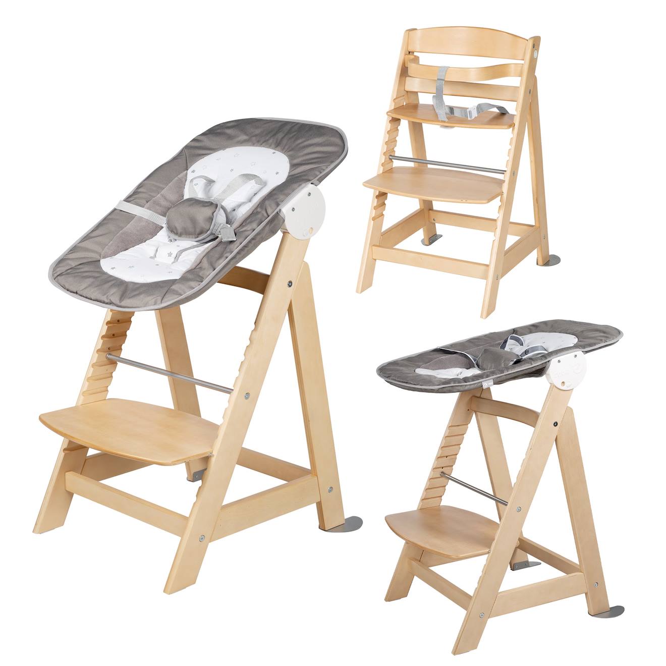 Chaise Haute Évolutive Born Up Avec Transat Inclinable Sternenzauber Naturel - Petites Étoiles