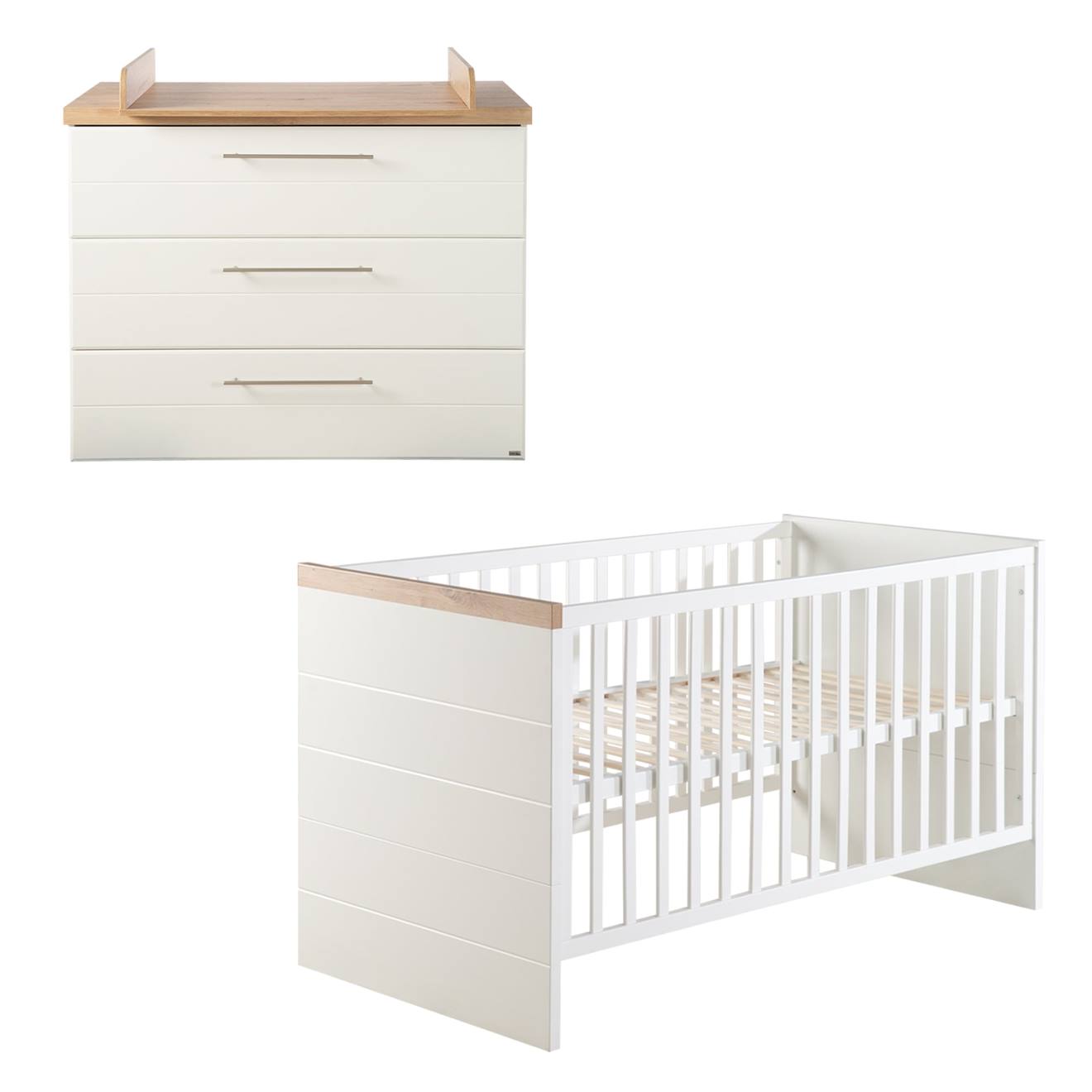 Chambre Bébé Évolutive 2 Pièces Avec Soft-close Nele Blanc / Chêne Artisan