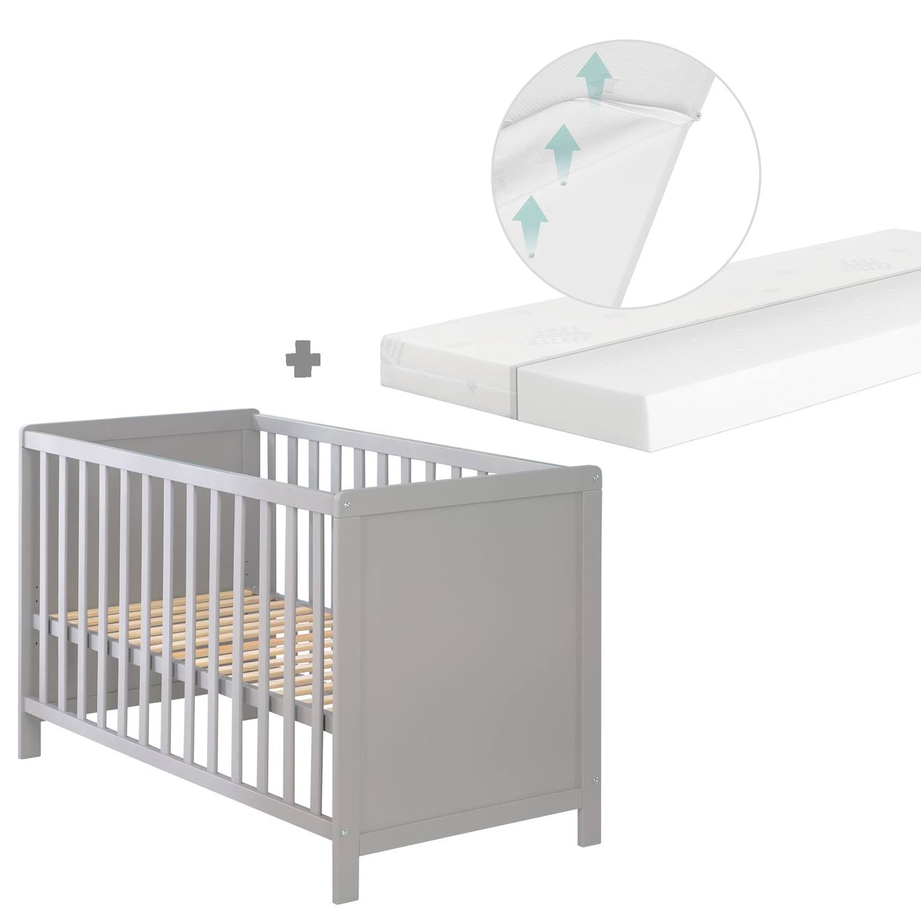 Lit Bébé 2en1 Indépendant Et Cododo + Matelas Respirant Safe Asleep® Gris Taupe