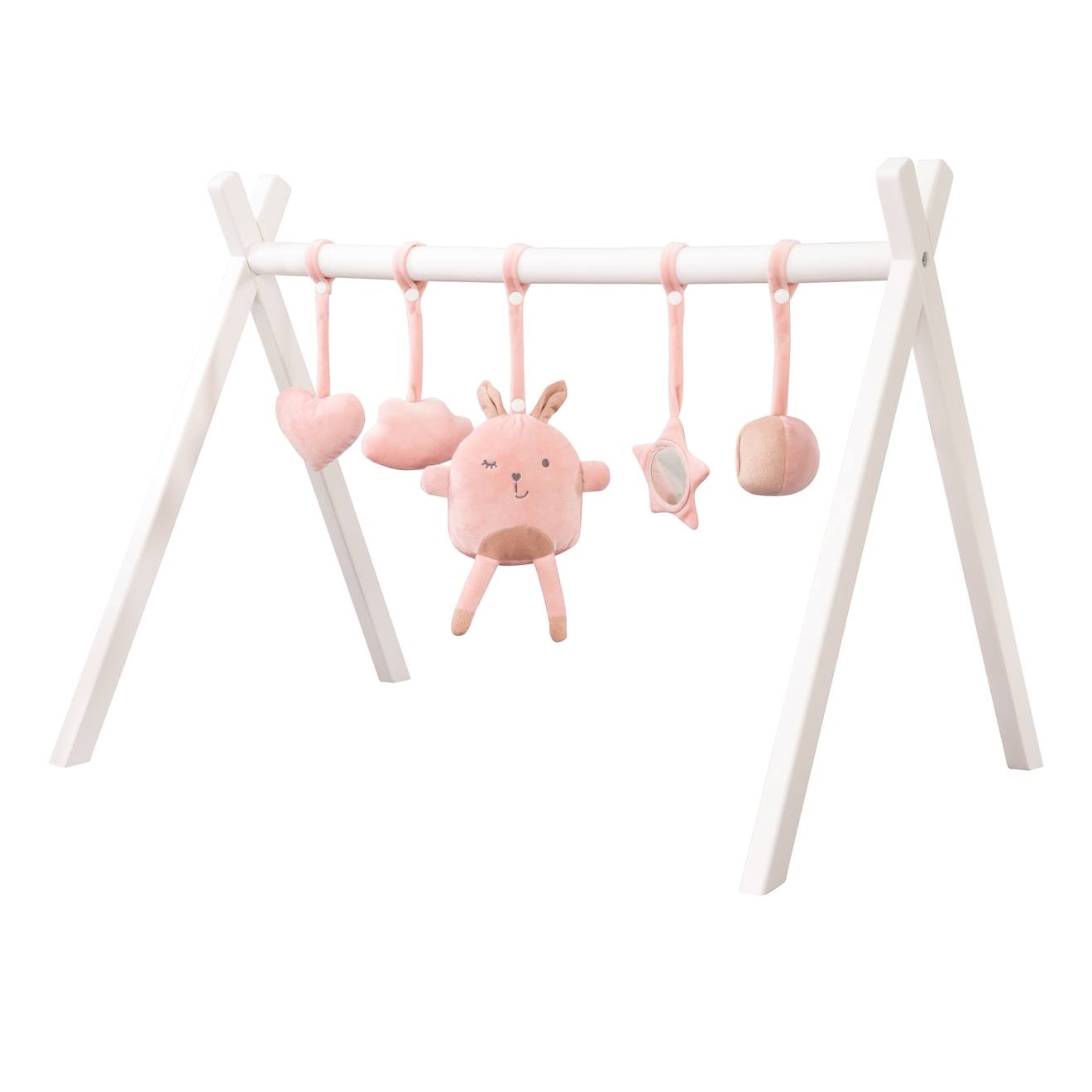 Portique D'éveil En Bois Massif + 5 Pendentifs Roba Style Blanc - Rose