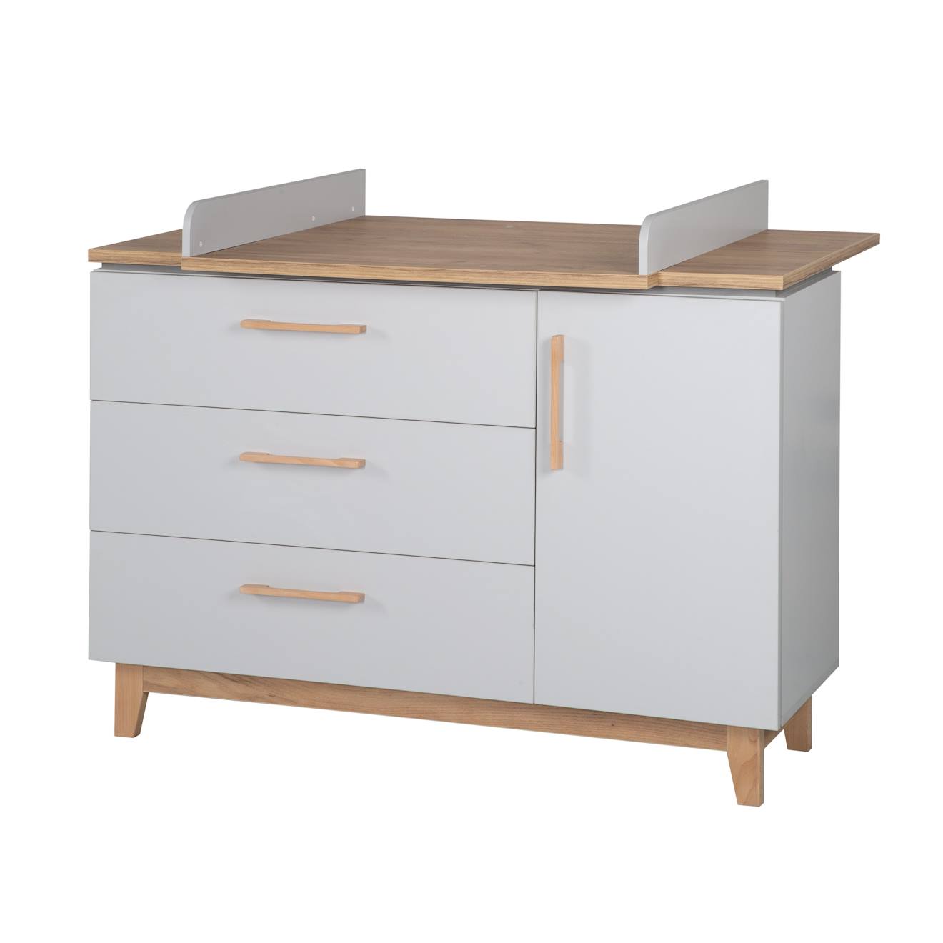 Commode À Langer 3 Tiroirs Et 1 Porte Caro Gris Clair / Chêne Doré
