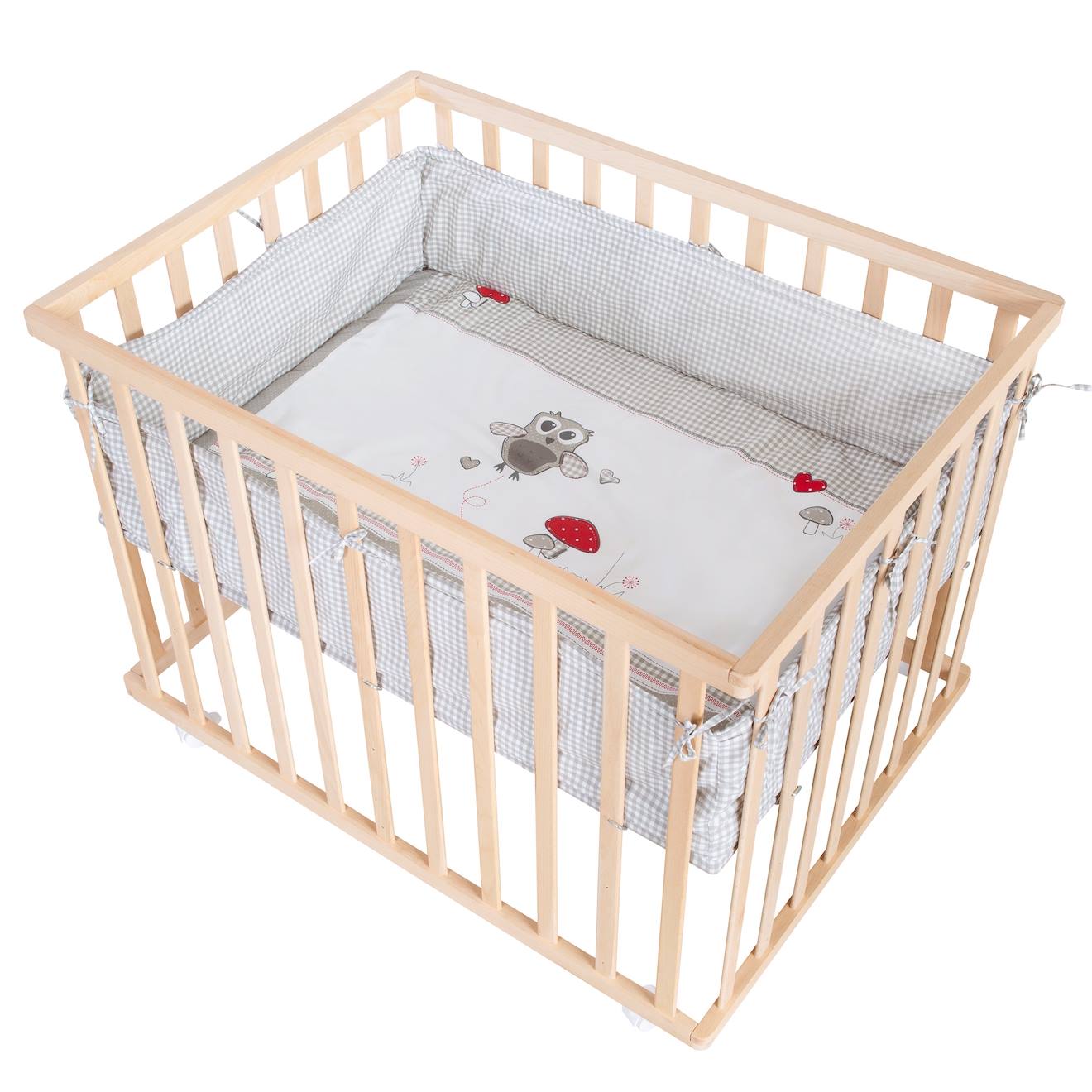 Roba - Parc Bébé En Bois Massif + Tapis Imprimé Hibou Adam & Eule Naturel - Hibou