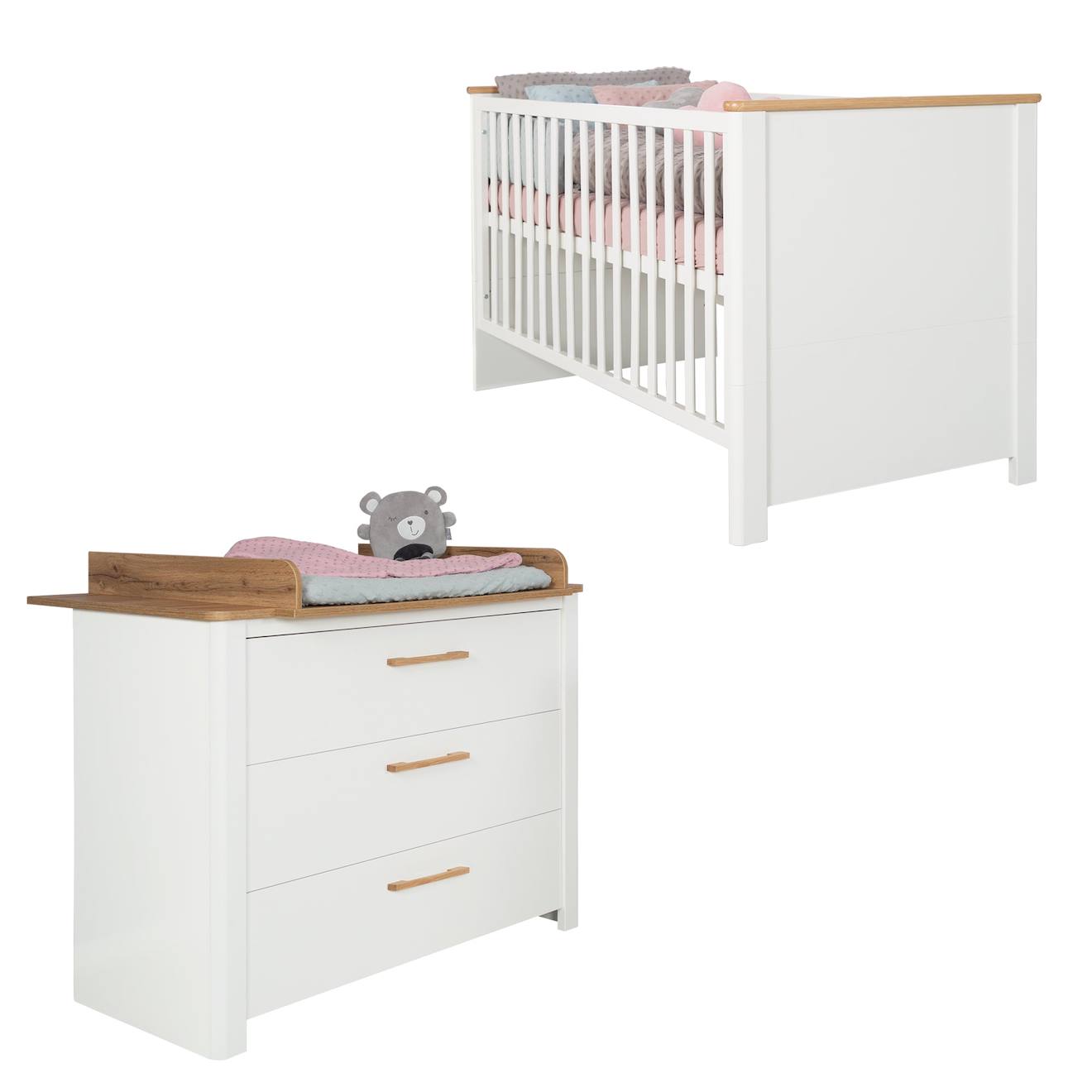 Chambre Bébé Évolutive 2 Pièces Avec Soft-close Ava Blanc / Chêne Artisan