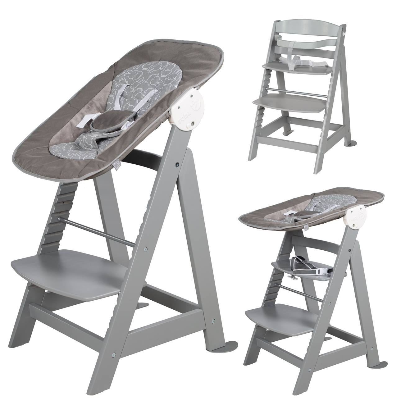 Chaise Haute Évolutive Born Up Avec Transat Inclinable Sternenzauber Gris Taupe - Lapin Miffy