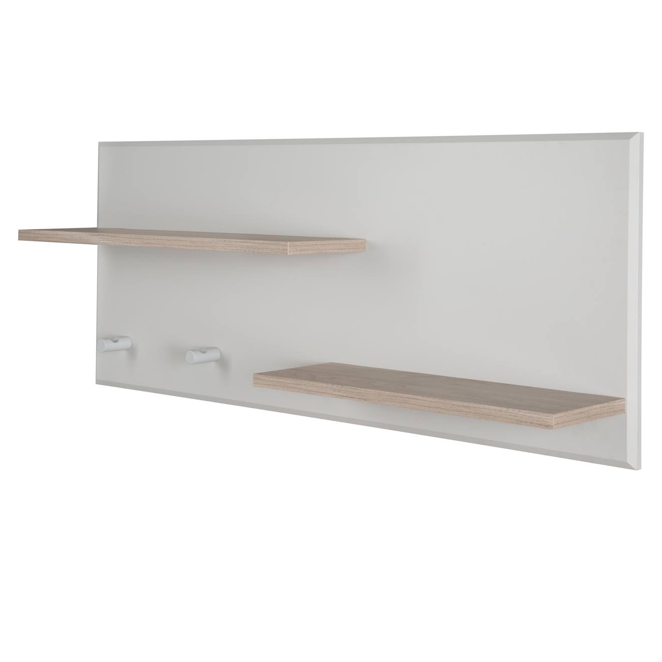 Étagère Murale 2 Tablettes Et 2 Patères Gris Clair / Décor Bois Luna E