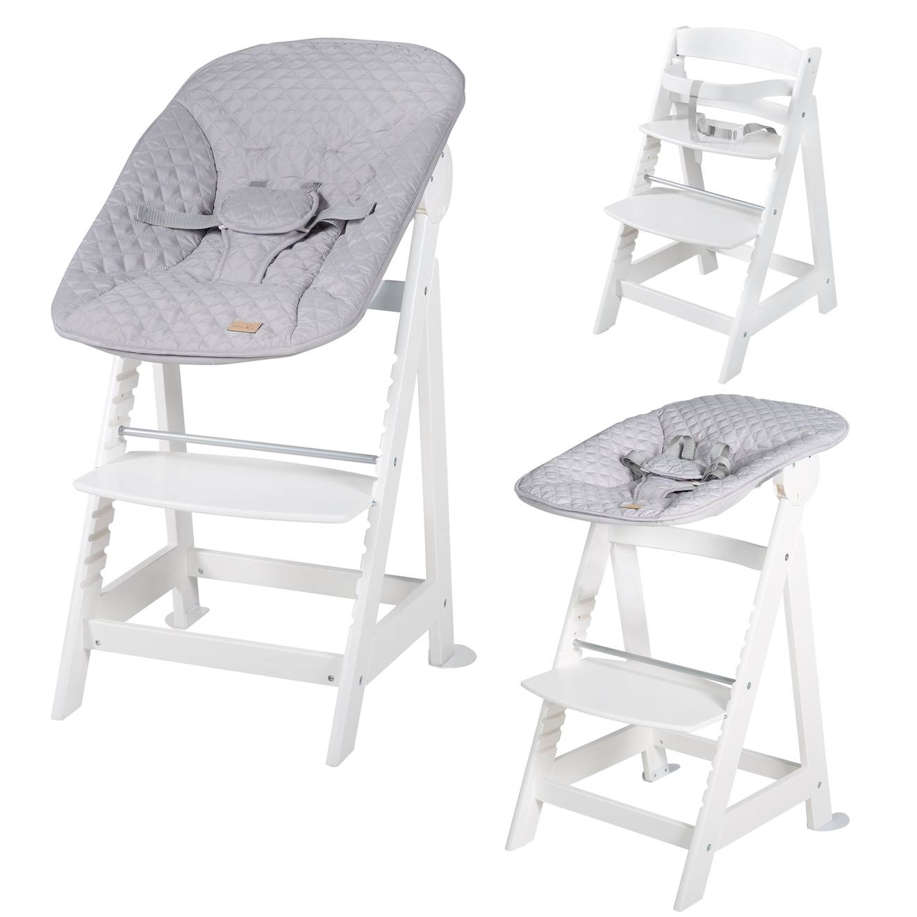 Chaise Haute Évolutive Born Up Avec Transat Déperlant Et Inclinable Roba Style Blanc - Gris Argenté