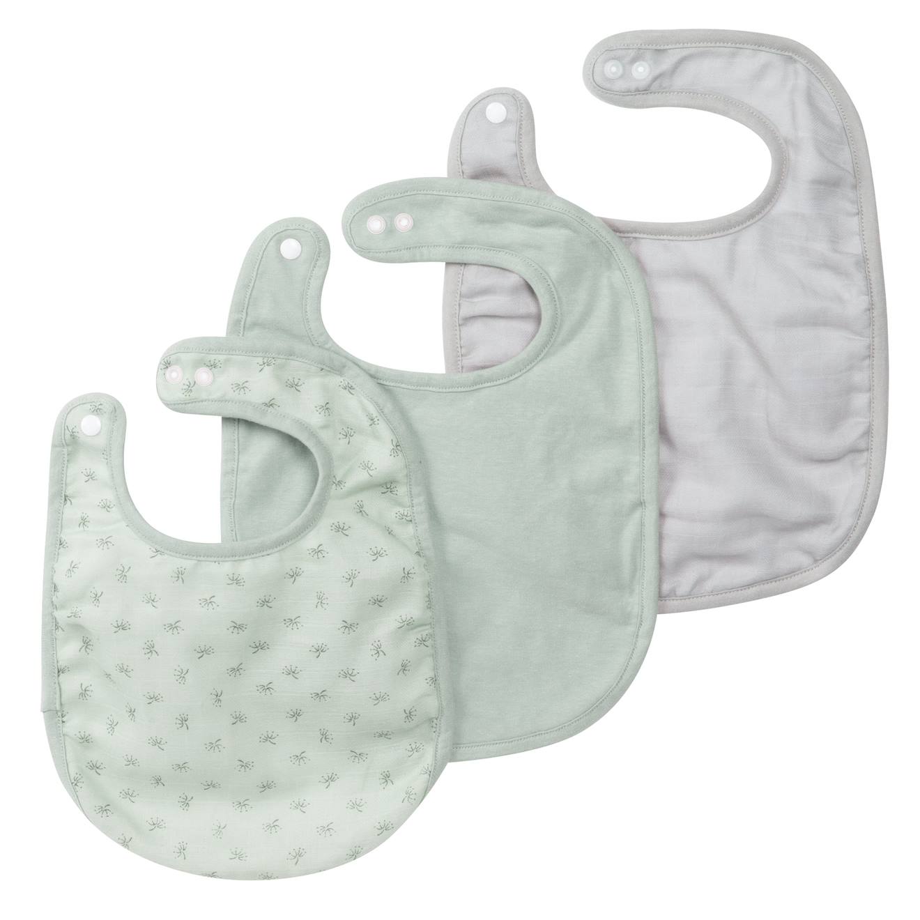 Lot De 3 Bavoirs Ajustables En Coton Bio Lil Planet Vert Givré Et Gris Argenté