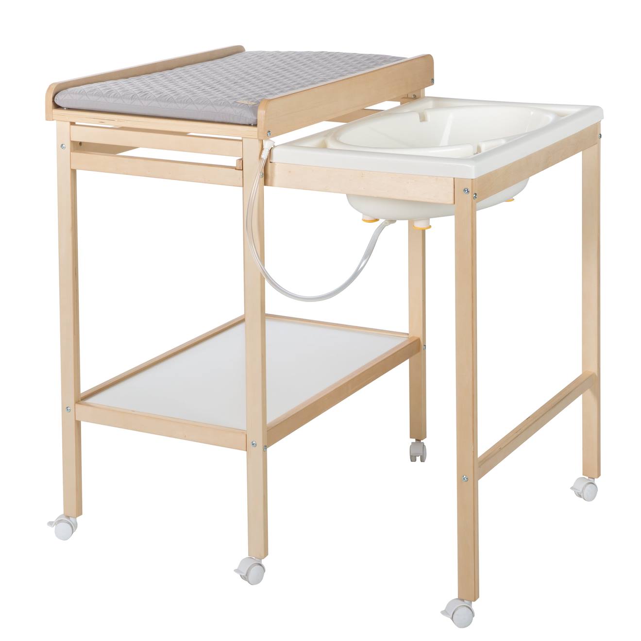 Table À Langer Avec Baignoire Coulissante + Matelas À Langer Déperlant Roba Style Bois Naturel / Gris Argenté