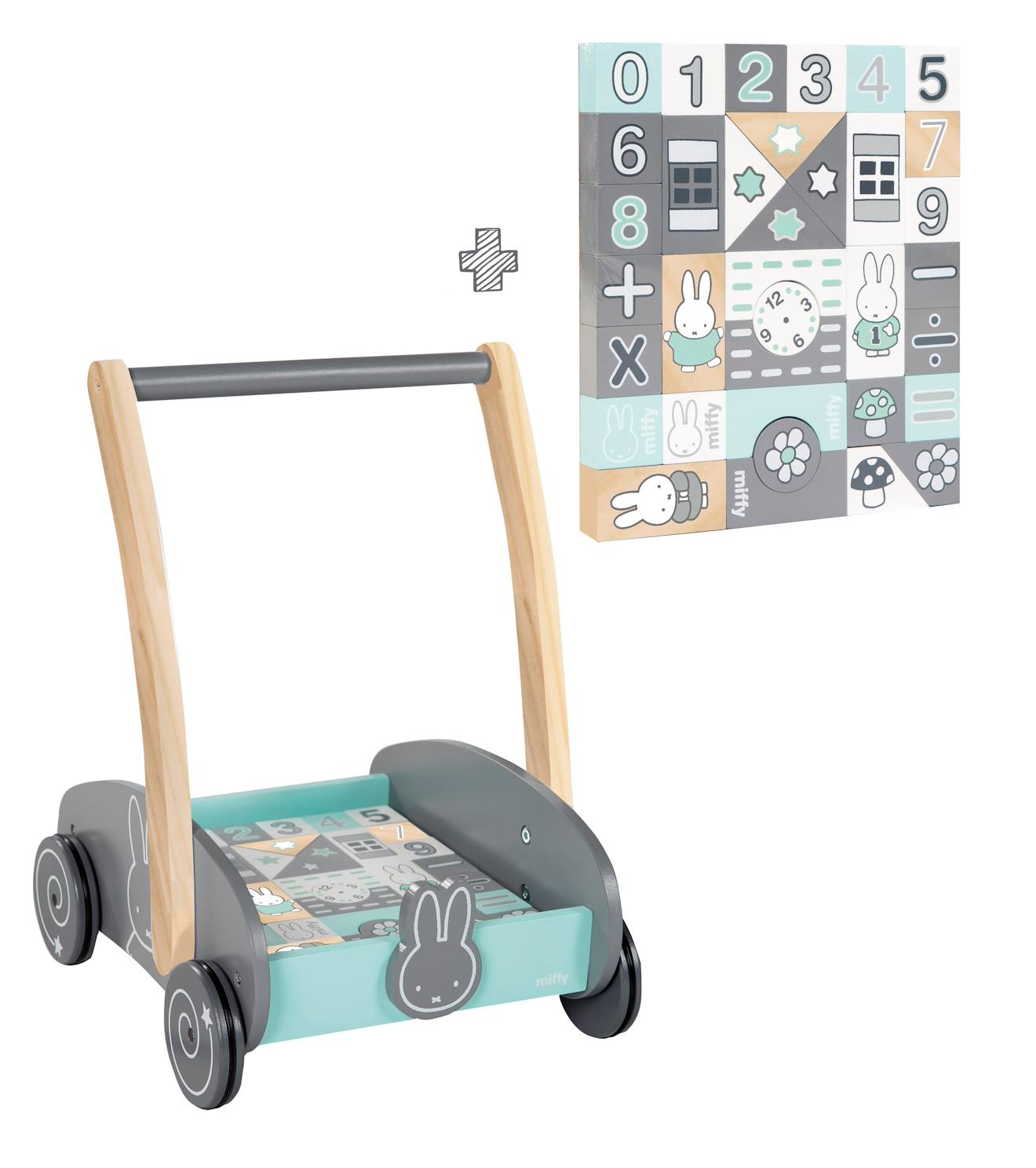 Chariot De Marche + Blocs De Construction Miffy® Gris - Vert Menthe / Miffy