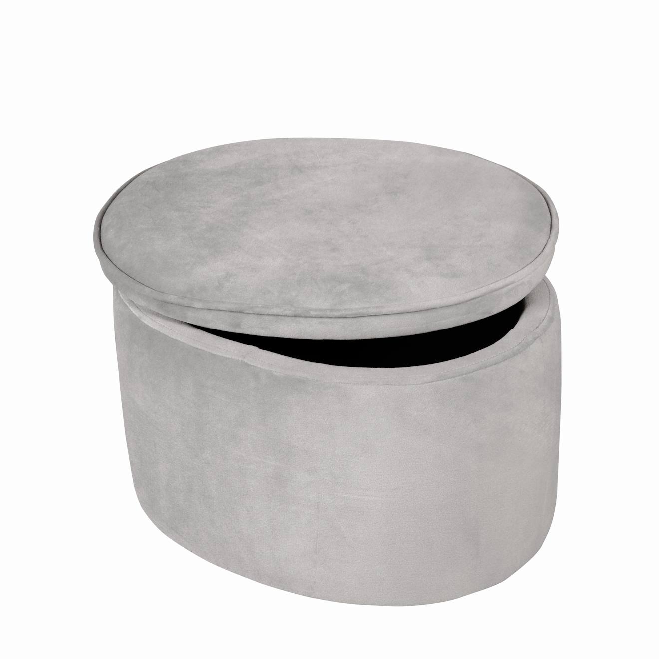 Pouf Coffre Ovale En Bois Et Velours - Tabouret Avec Rangement Lil Sofa Gris Argenté