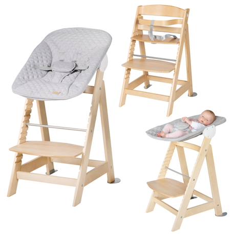 Roba - Chaise Haute Évolutive Born Up Avec Transat Déperlant Et Inclinable Roba Style Naturel - Gris Argenté