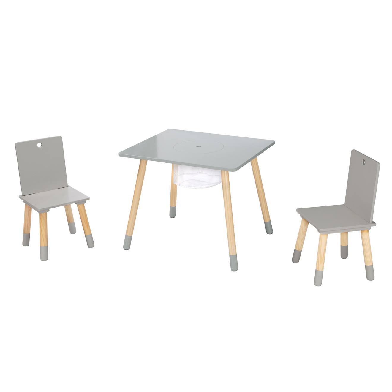 Roba - Set Table Et 2 Chaises Enfant Avec Filet De Rangement Gris Et Naturel