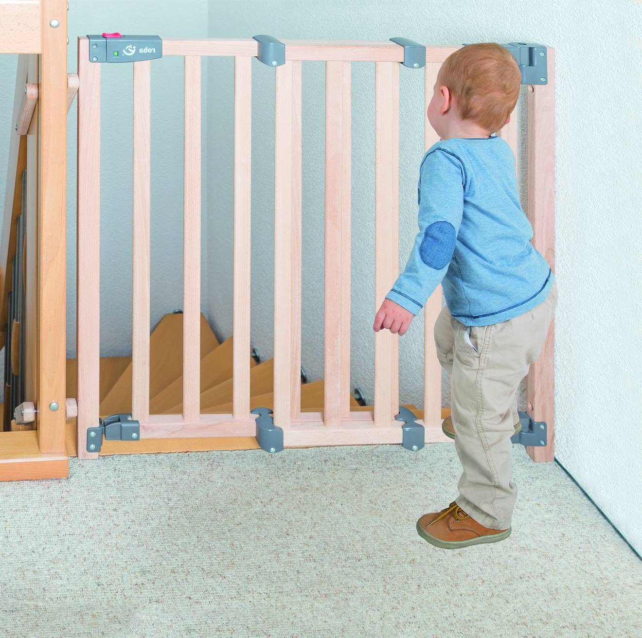 Barrière De Sécurité Pour Escaliers En Bois Massif Avec Portillon Naturel (Roba) - Image 1