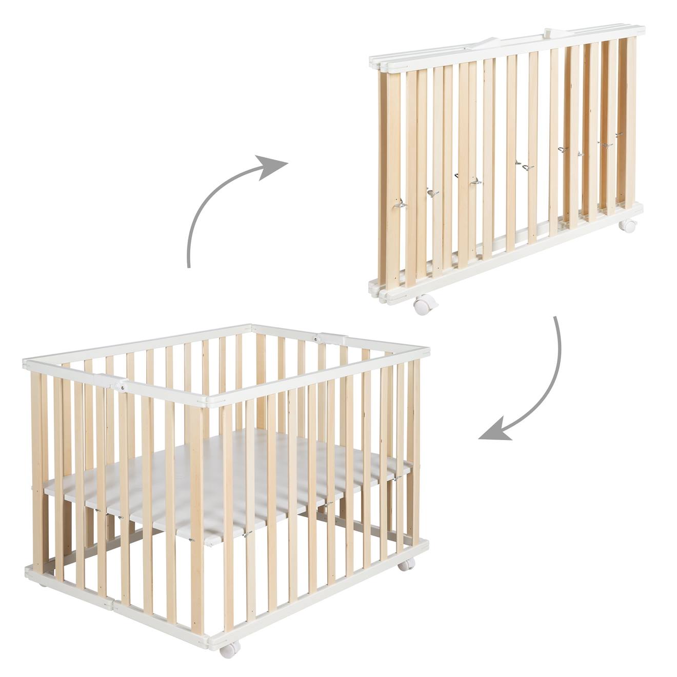 Roba - Parc Bébé Pliant En Bois Sur Roulettes À Freins Bicolore