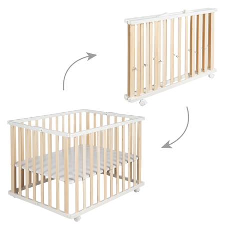Roba - Parc Bébé Pliant En Bois Sur Roulettes À Freins Bicolore
