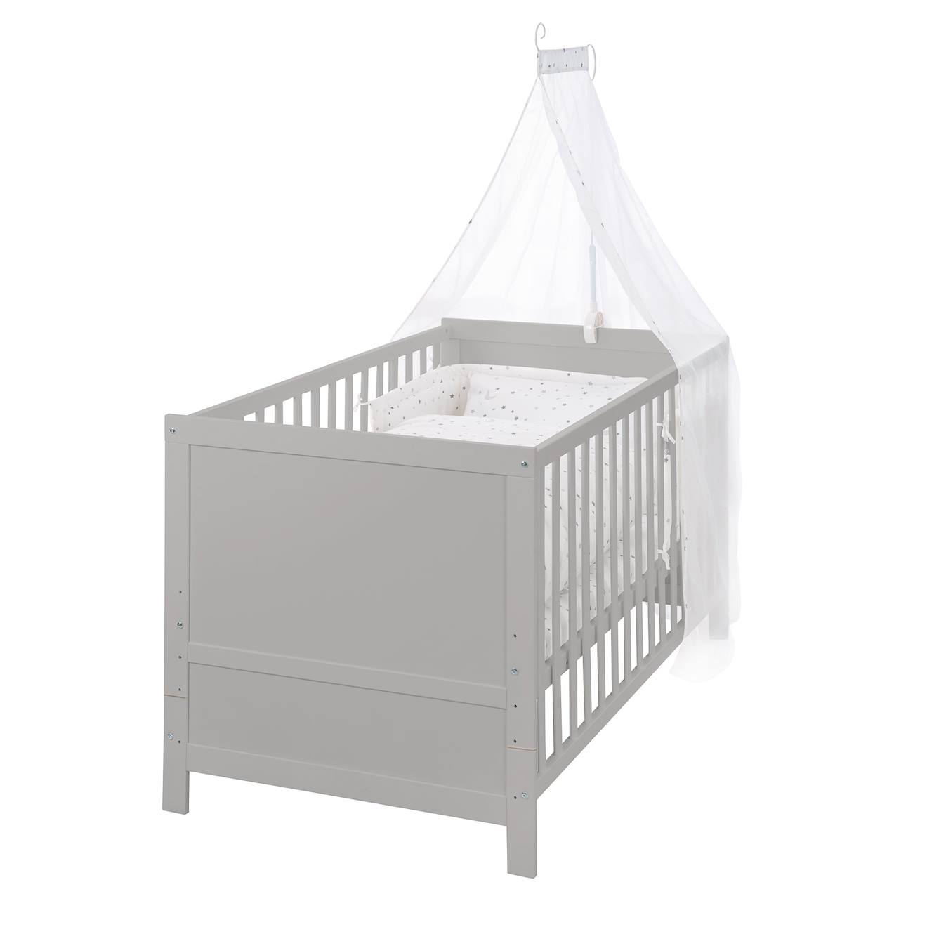 Lit Évolutif Avec Matelas Et Accessoires Complets Sternenzauber Grau Gris Taupe / Blanc