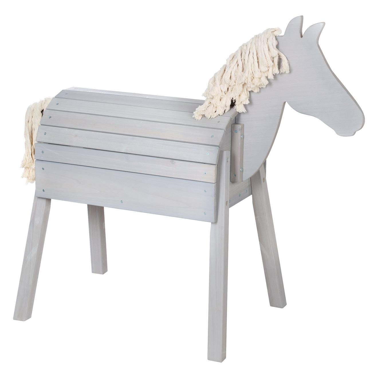 Cheval De Jardin En Bois Massif Avec Crinière Et Queue Gris