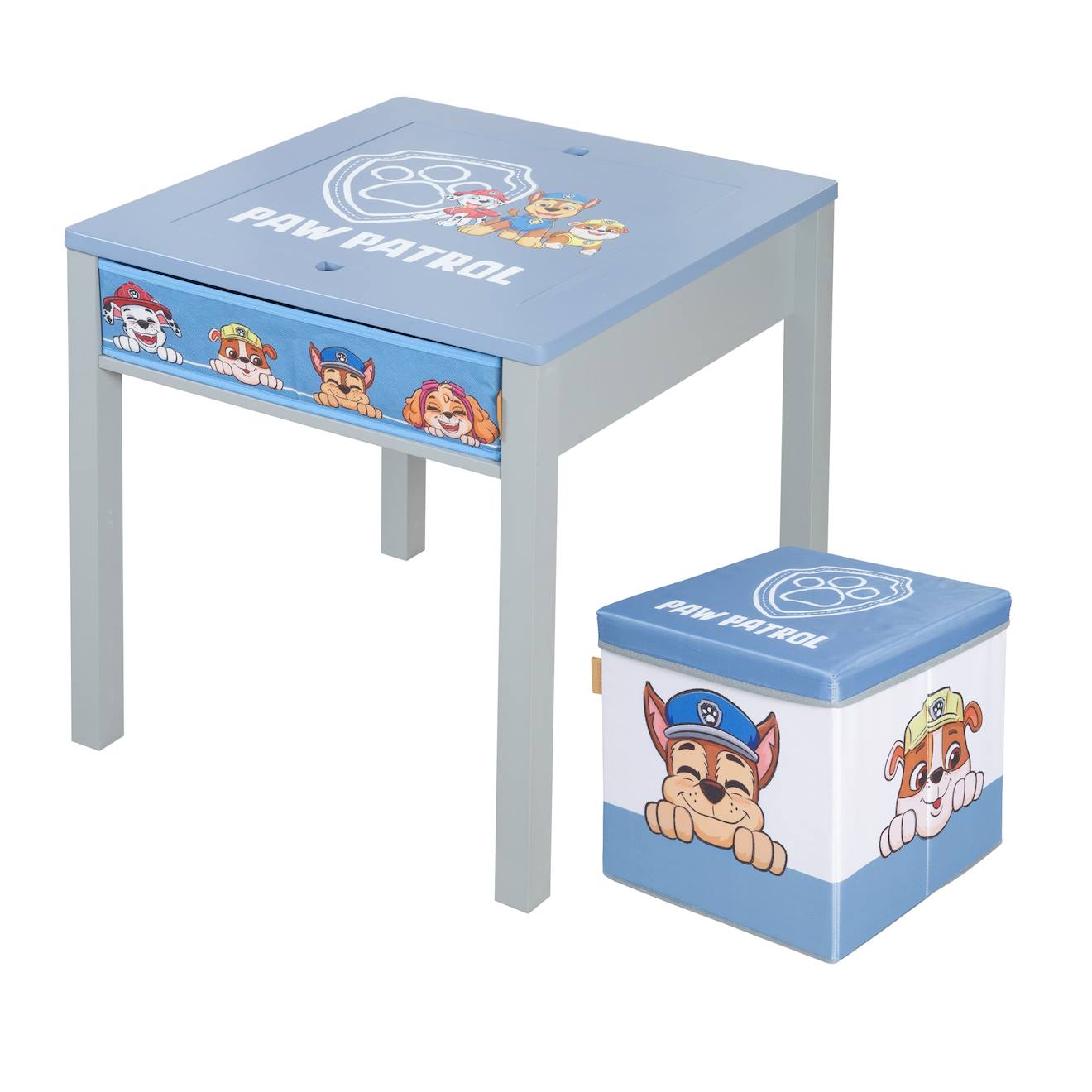 Roba - Table D'activités + 1 Tabouret Cube Avec Rangement Pat' Patrouille Bleu - Gris