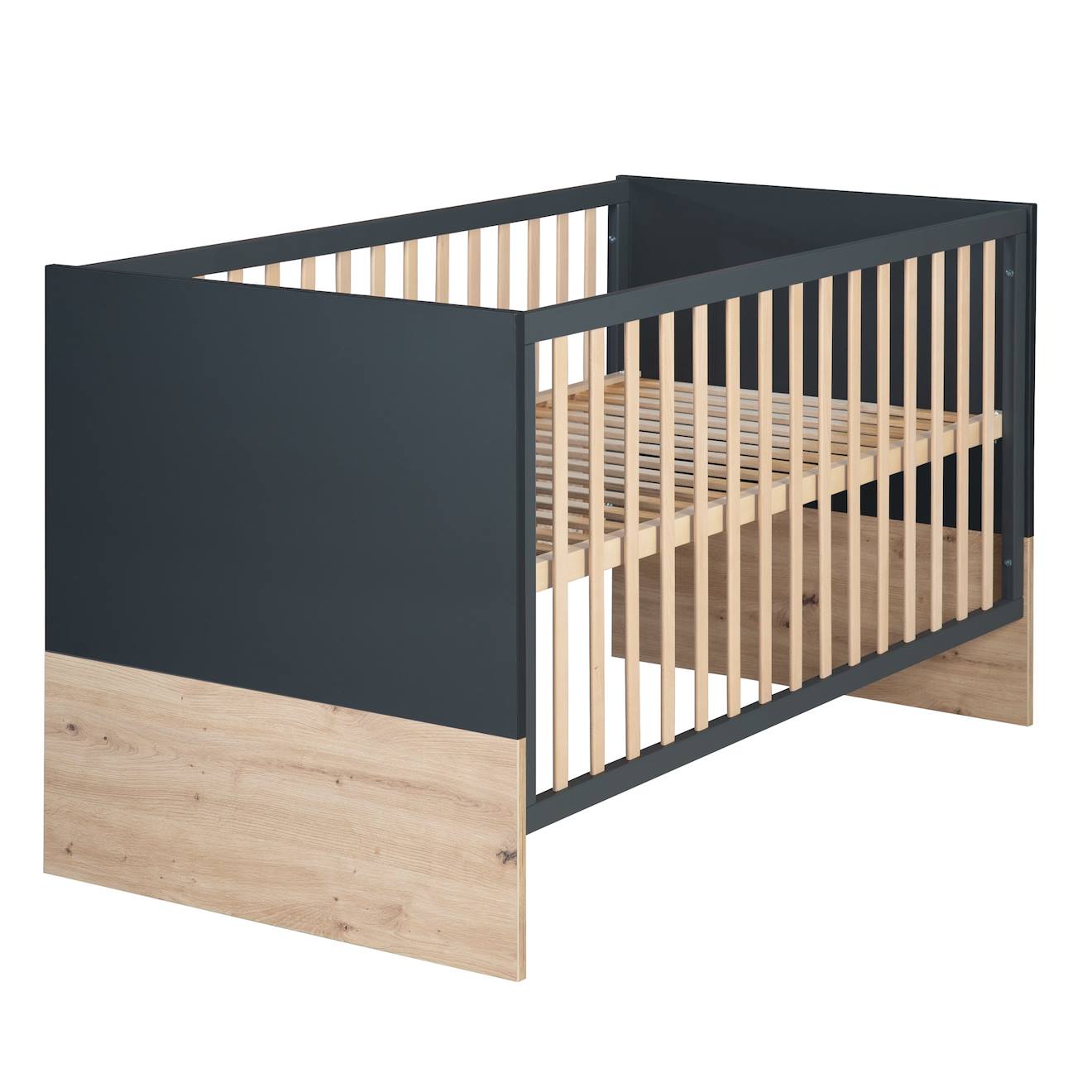 Roba - Lit Évolutif En Bois Massif Convertible En Lit Junior Gris Anthracite / Chêne Artisa